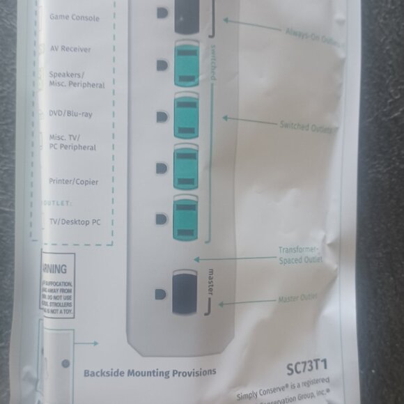 NEW Simply Conserve Tier 1 - 7 Outlet Advanced Power Strip Indoor Use Only - Picture 3 of 4